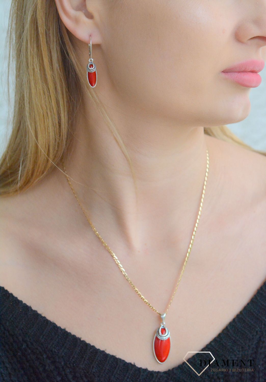 Srebrna zawieszka damska 925 z owalnym koralem DIA-ZAW-11263-925.jpg