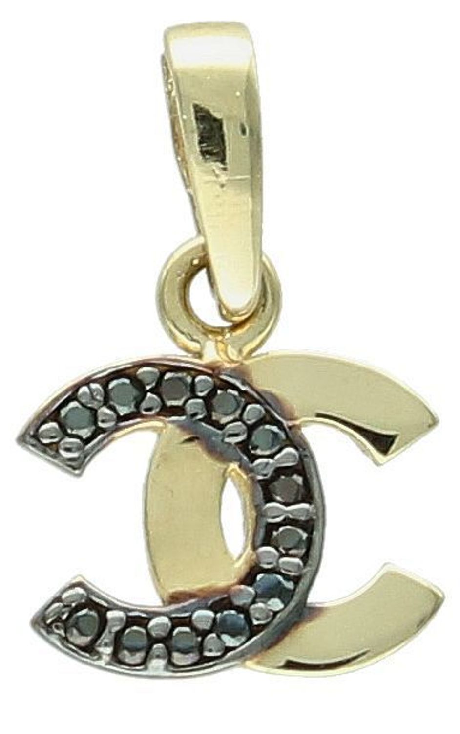 Zawieszka złota chanelka z czarną cyrkonią pr 585, DIA-ZAW-11411-585 Złota zawieszka 585 o wzorze chanel z cyrkoniami w czarnym kolorze. Piękny, złoty wisiorek o ciekawym i modnym wzorze 1.jpg