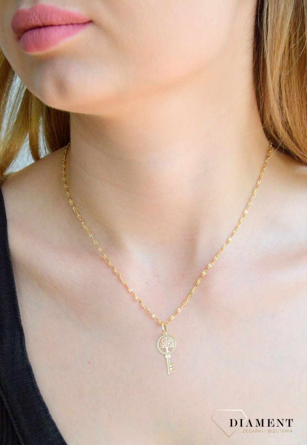Złota zawieszka 585 drzewko szczęścia z kluczem DIA-ZAW-11422-585.jpg