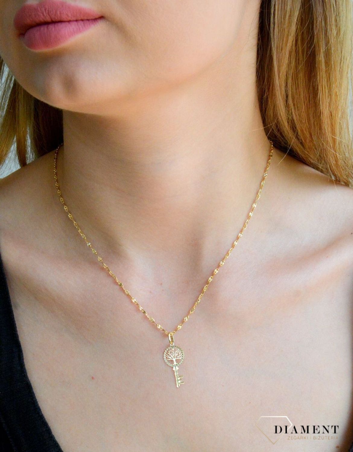 Złota zawieszka 585 drzewko szczęścia z kluczem DIA-ZAW-11422-585.jpg