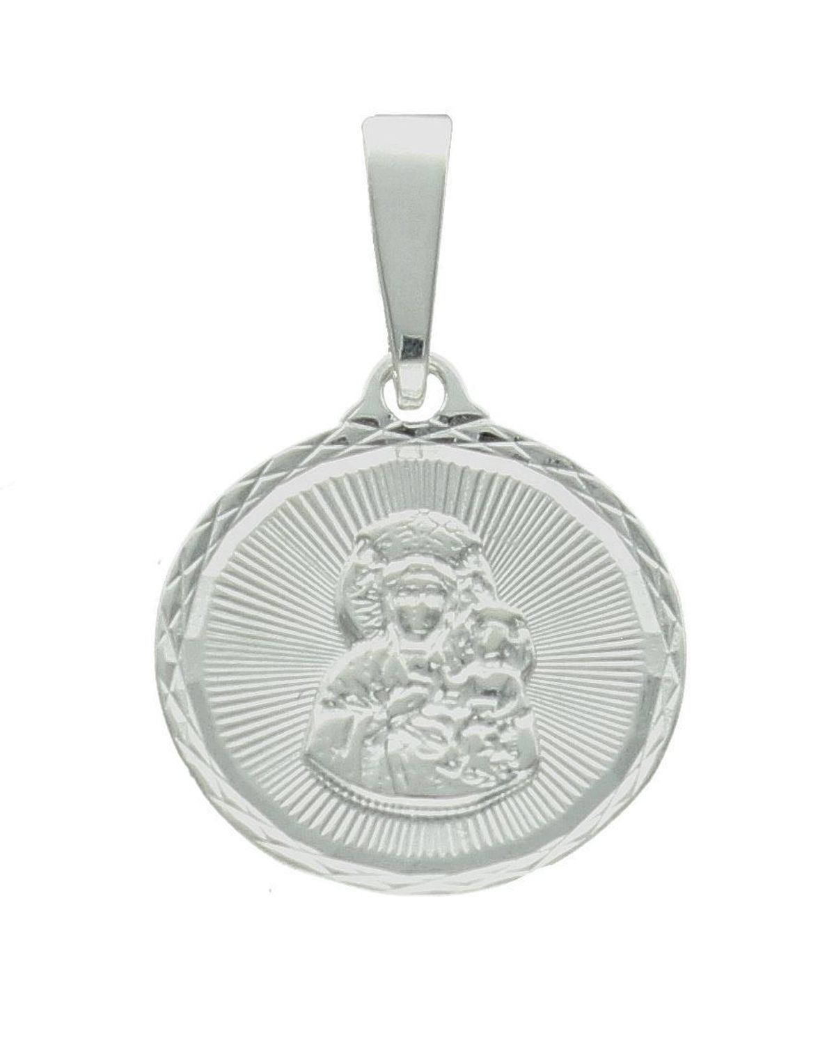 Srebrna zawieszka okrągły medalik Matka Boska z dzieciątkiem DIA-ZAW-11525-925. Srebrna zawiesza z Matką Boską. Srebrny medalik z wizerunkiem świętych. Medalik srebrny na prezent. Medalik srebrny na chrzest, komunię, bierzmowanie..jpg