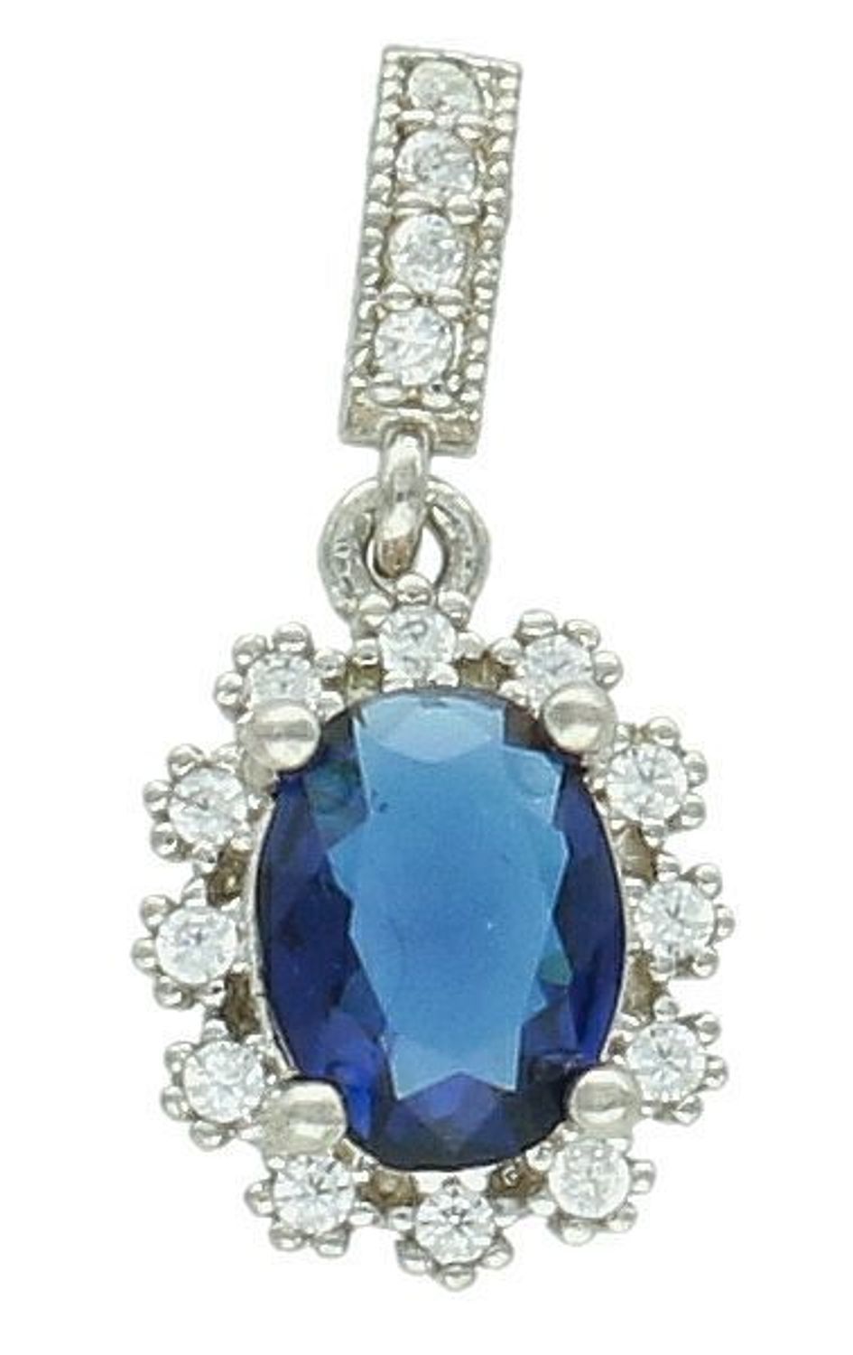 Zawieszka damska srebrna próba 925, owalna z granatową cyrkonią DIA-ZAW-11589-925 Zachwycająca zawieszka w owalnym kształcie1.jpg