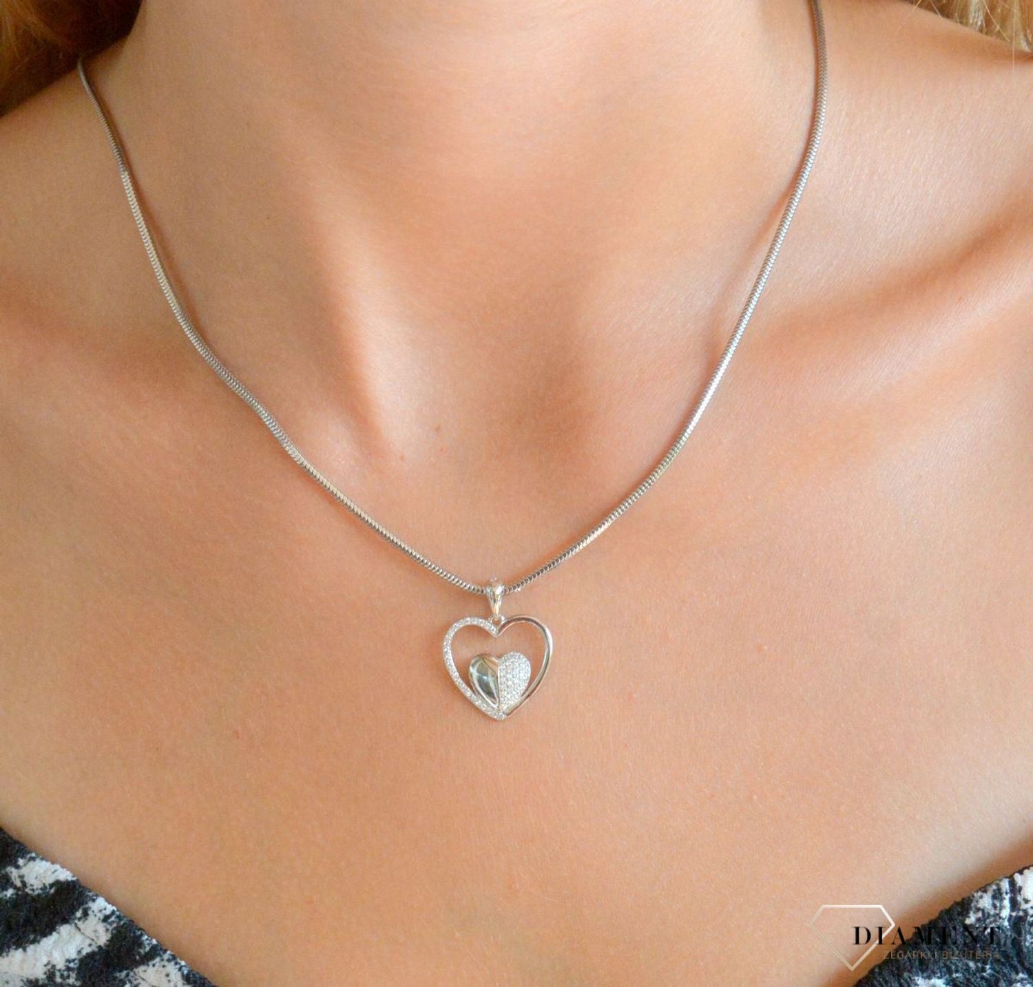 Srebrna zawieszka damska 925 podwójne serce z cyrkoniami DIA-ZAW-11846-925.jpg