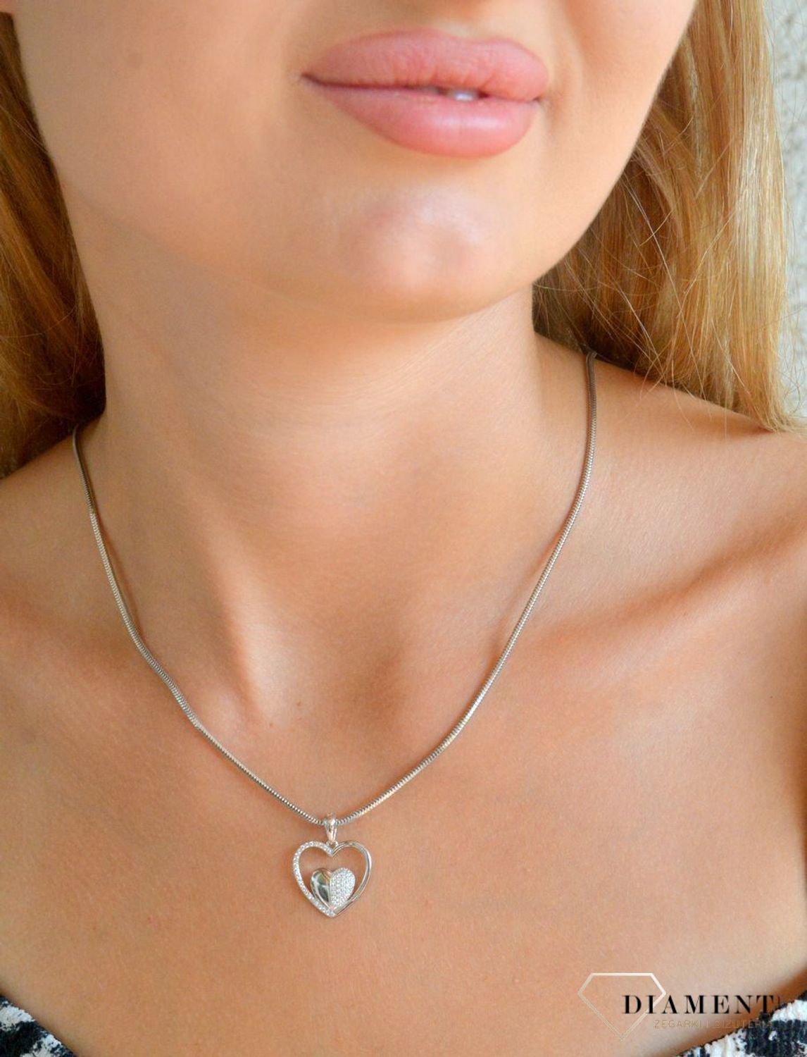 Srebrna zawieszka damska 925 podwójne serce z cyrkoniami DIA-ZAW-11846-925.jpg