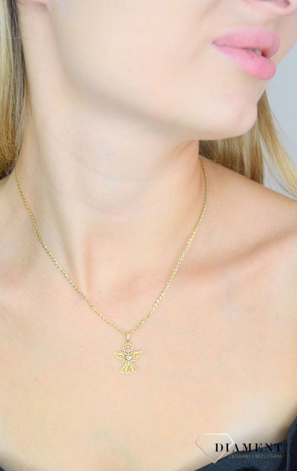 Złota zawieszka 585 ażurowy aniołek DIA-ZAW-12003-585. Złota zawieszka damska. Złota zawieszka próby 585. Złota zawieszka aniołek. Złota zawieszka idealna na prezent..jpg