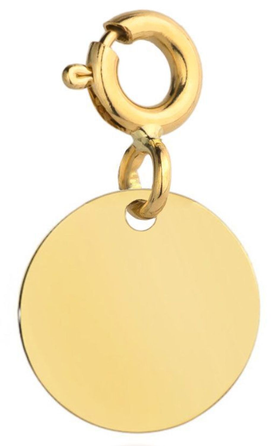 Złota zawieszka 585 blaszka charms do bransoletki. Złota zawieszka wykonana z próby złota 585 w kształcie okrągłej blaszki, służąca jako zawieszka do bransoletki.jpg