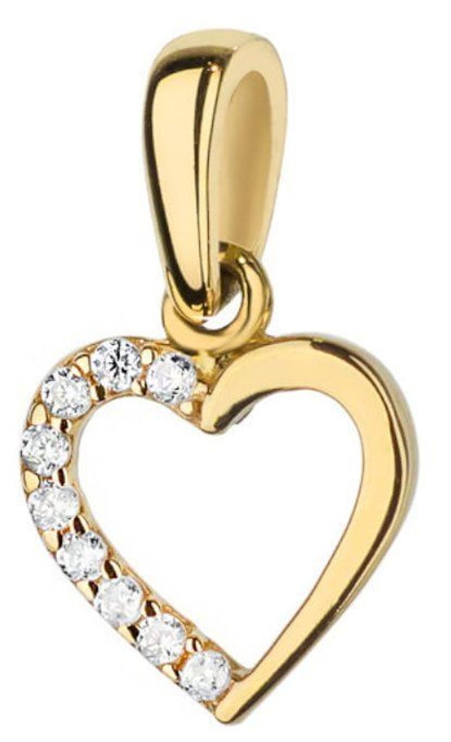 Zawieszka złota serce w cyrkonie próba 585, DIA-ZAW-12155-585 Piękna zawieszka w kształcie serca ozdobiona cyrkoniami, wykonana ze złota próby 585. Delikatna zawieszka, ozdobiona jasnymi cyrkoniami..jpg