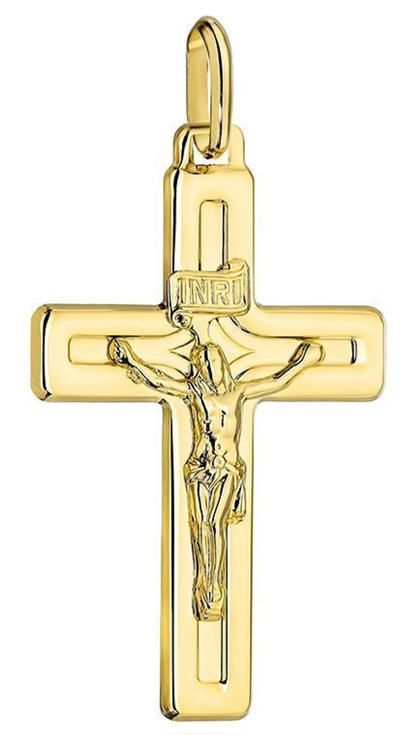 Zawieszka złota krzyż z wizerunkiem Jezusa próba 585, DIA-ZAW-12179-585 Złoty wisiorek krzyżyk, wykonany z żółtego złota. Biżuteria sakralna. Wisiorek wykonany z największą starannością i dbałością.jpg