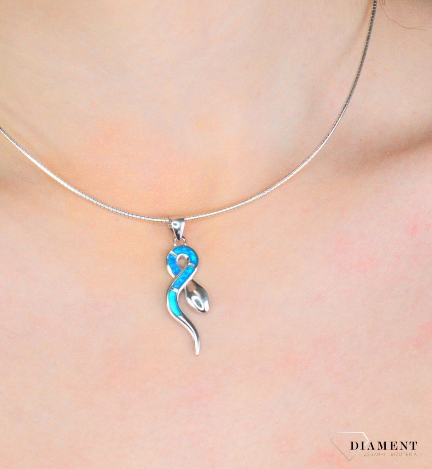 Srebrna zawieszka damska 925 żmija z niebieskim opalem DIA-ZAW-12258-925.jpg