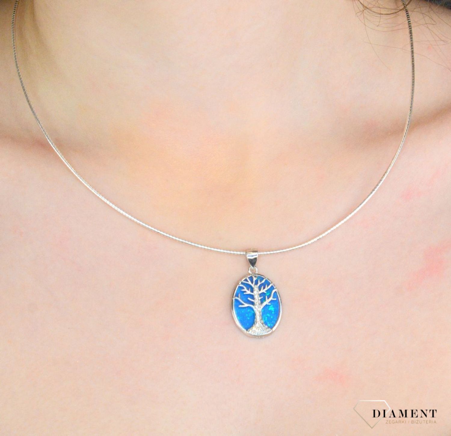 Srebrna zawieszka damska 925 owalne drzewko szczęścia z niebieskim opalem DIA-ZAW-12264-925.jpg