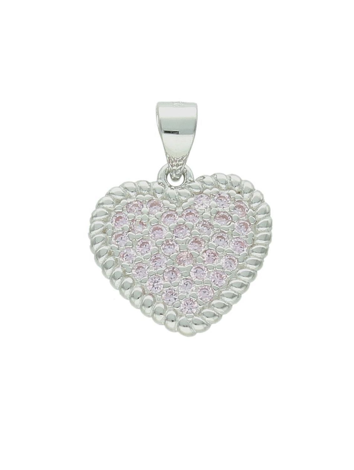 Zawieszka serce srebrne różowa cyrkonia, próba 925 DIA-ZAW-12333-925  Srebrna zawieszka została wykonana z najwyższej jakości srebra próby 925. Zawieszka w kształcie serca, ozdobiona różową cyrkonią.jpg