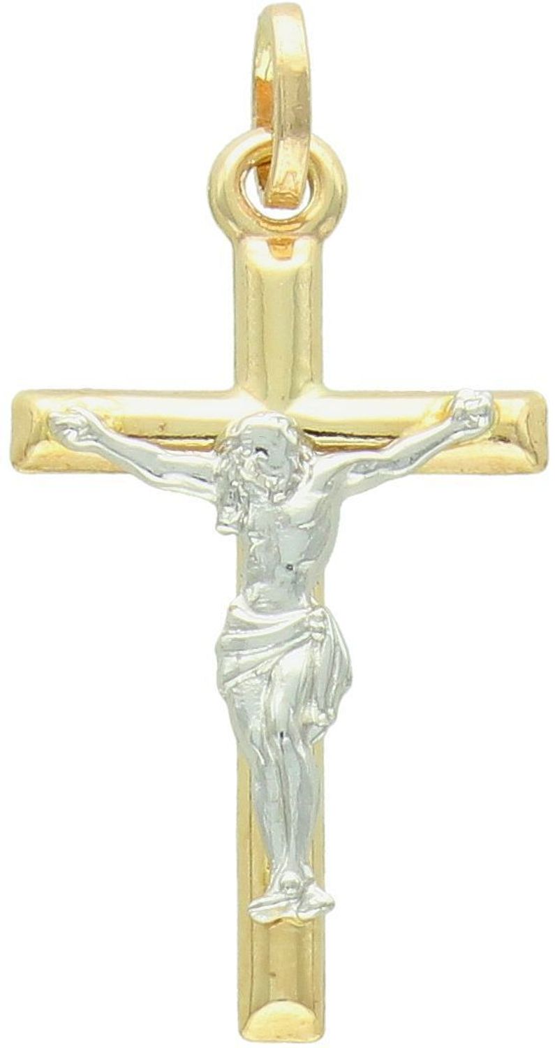 Zawieszka złoty krzyż z wizerunkiem Jezusa próba 585, DIA-ZAW-12615-585 Złoty wisiorek krzyżyk, wykonany z żółtego i białego złota. Biżuteria sakralna. Wisiorek wykonany z największą starannością i dbałością o szczegóły..jpg