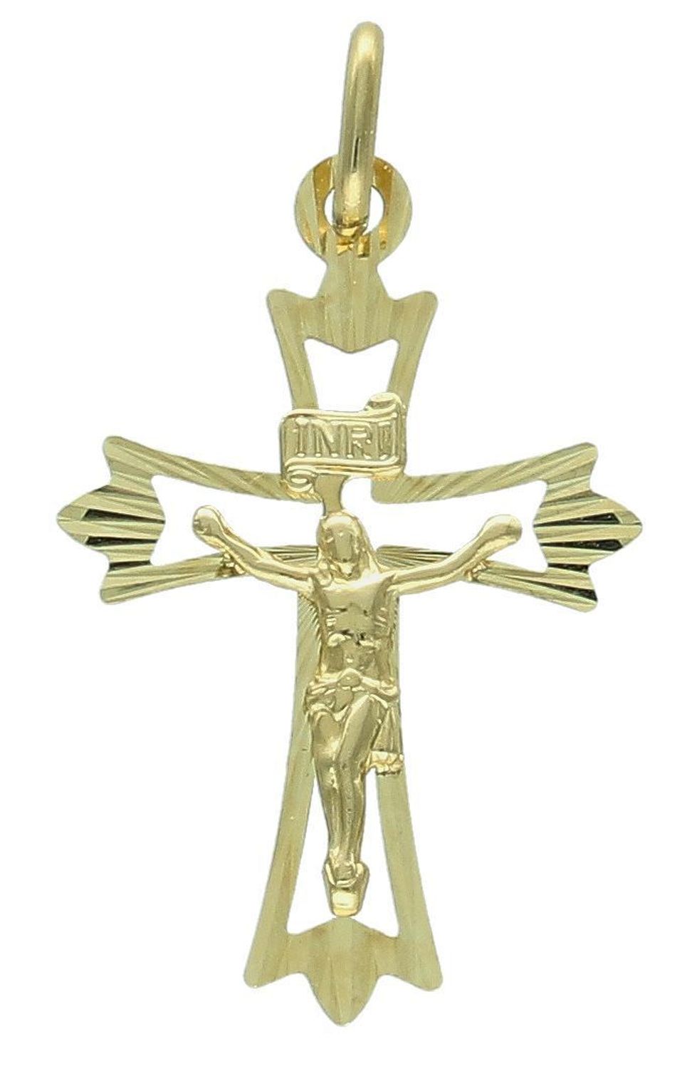 Zawieszka złota krzyż z wizerunkiem Jezusa próba 585, DIA-ZAW-12617-585. Złoty wisiorek krzyżyk, wykonany z żółtego złota. Biżuteria sakralna. Wisiorek wykonany z największą starannością 1.jpg