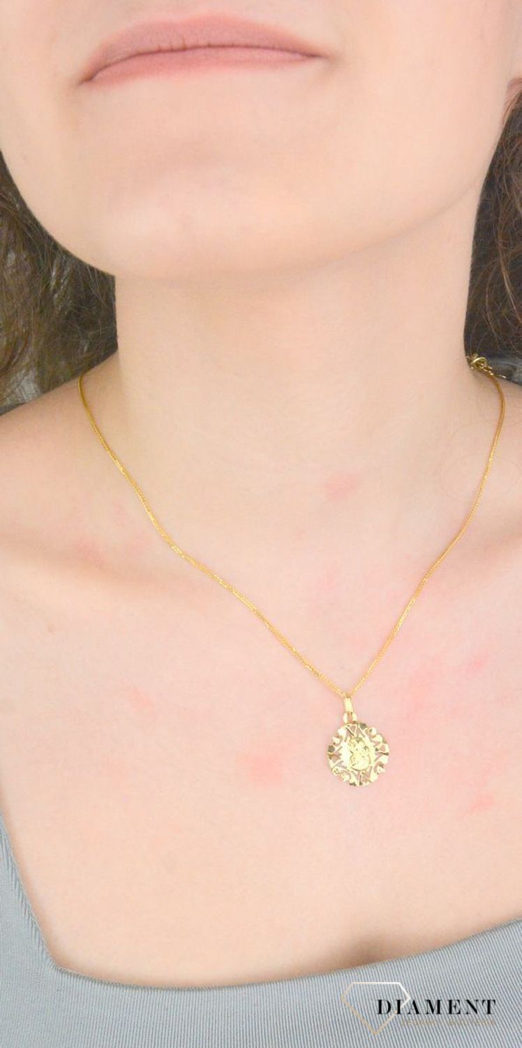 Zawieszka złota medalik Matka Boska Częstochowska próba 585, DIA-ZAW-12620-585 Złoty wisiorek medalik, wykonany z żółtego złota. Biżuteria sakralna. Wisiorek wykonany z największą starannością i.jpg