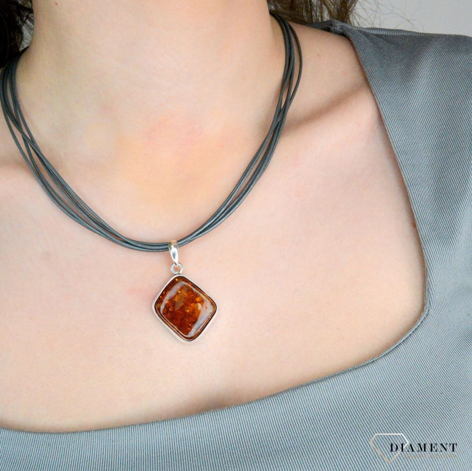 Srebrna zawieszka bursztyn bałtycki próba 925, DIA-ZAW-12765-925.jpg