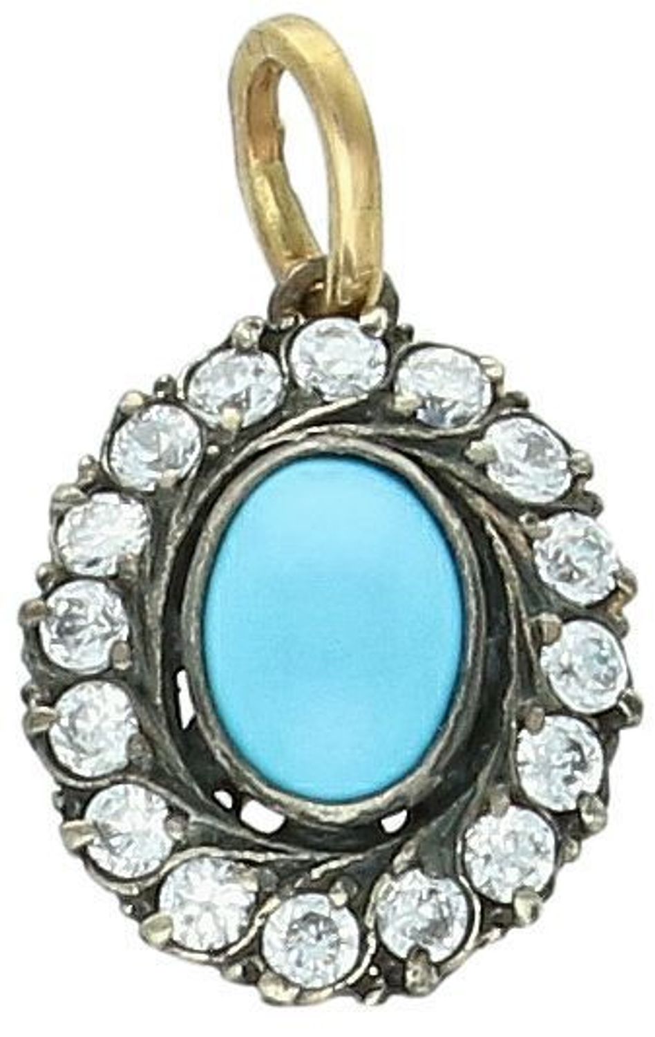 Zawieszka owalna Art Deco turkus złoto ze srebrem DIA-ZAW-12827-585  Wisiorek został wykonany z wysokiej jakości złota próby 585 i srebrna próby 925. Złoto to jeden z najpopularniejszych kruszców1.jpg