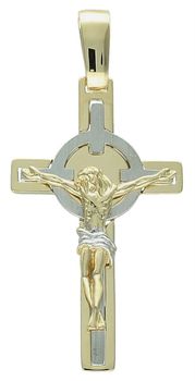 Zawieszka złota krzyż z wizerunkiem Jezusa pr 585, DIA-ZAW-12910-585 Złoty wisiorek krzyżyk, wykonany z żółtego i białego złota. Biżuteria sakralna. Wisiorek wykonany z największą 1.jpg