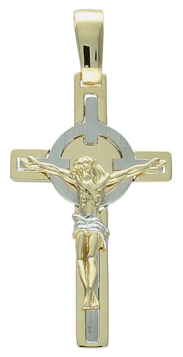 Zawieszka złota krzyż z wizerunkiem Jezusa pr 585, DIA-ZAW-12910-585 Złoty wisiorek krzyżyk, wykonany z żółtego i białego złota. Biżuteria sakralna. Wisiorek wykonany z największą 1.jpg