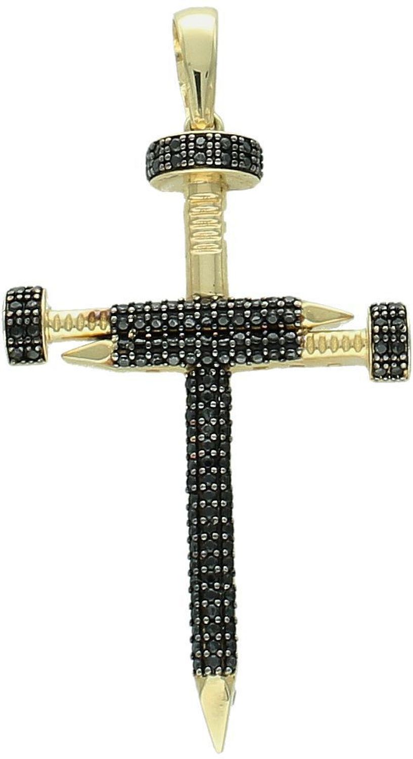 Zawieszka zloty krzyż z czarnymi cyrkoniami pr 585, DIA-ZAW-12913-585  Złoty wisiorek krzyżyk, wykonany z żółtego złota, ozdobiony czarnymi cyrkoniami. Biżuteria sakralna. 1.jpg