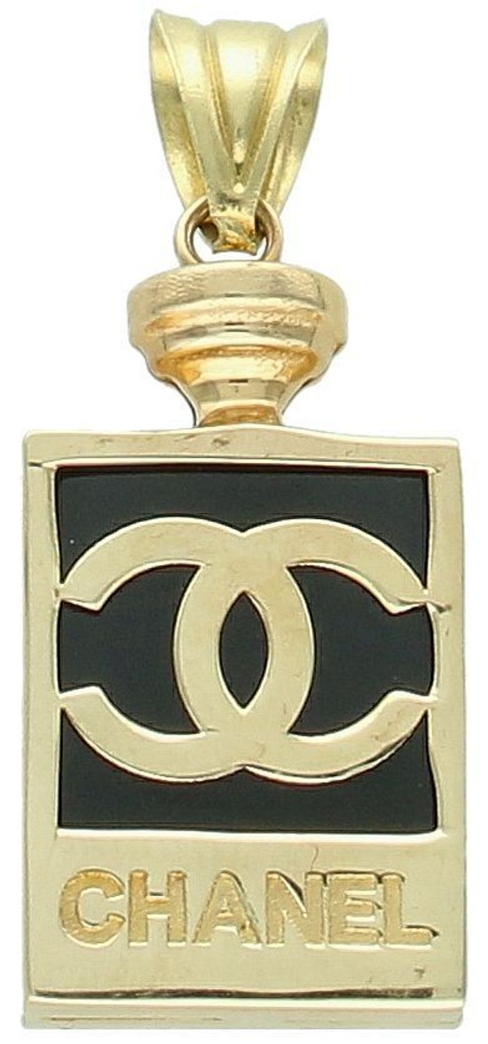 Zawieszka złota próby 585 w kształcie perfum CHANELKA z emalią czarną DIA-ZAW-12914-585 Złota zawieszka w kształcie perfum Chanelka z czarną emalią to elegancka i 2.jpg