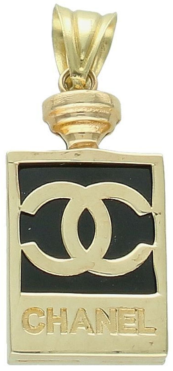 Zawieszka złota próby 585 w kształcie perfum CHANELKA z emalią czarną DIA-ZAW-12914-585 Złota zawieszka w kształcie perfum Chanelka z czarną emalią to elegancka i 2.jpg