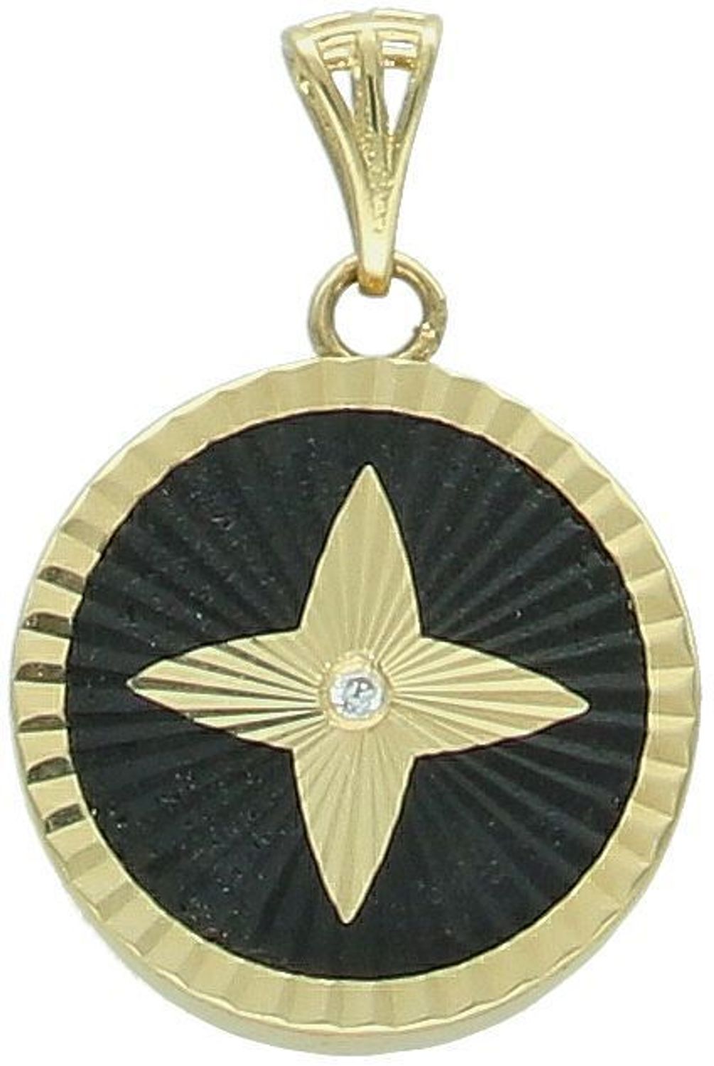 Zawieszka złota okrągła zdobiona czarną emalią próba 585, DIA-ZAW-12927-585  to subtelny, ale elegancki element biżuterii, który doskonale uzupełni każdą stylizację. 1.jpg