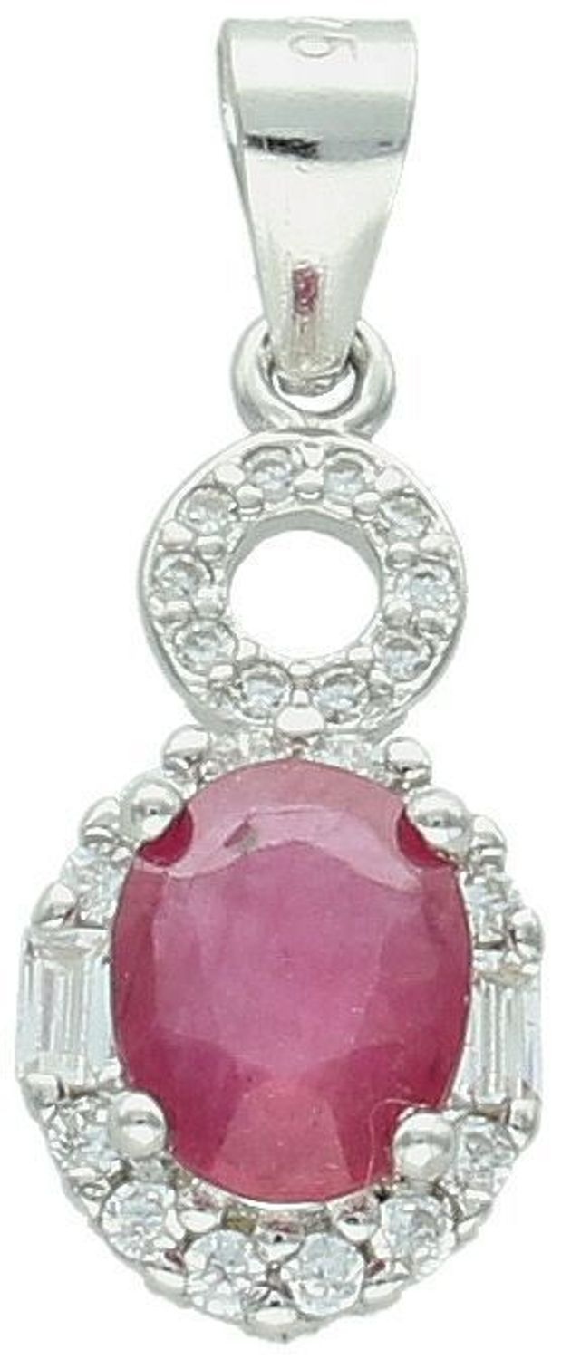 Zawieszka srebrna próby 925 z rubinem i cyrkoniami. Wymiary 2,3 cm x 9 mm, waga 1,65 g. Model DIA-ZAW-13075-925 – kobiecy styl z nutą klasyki i koloru.1.jpg