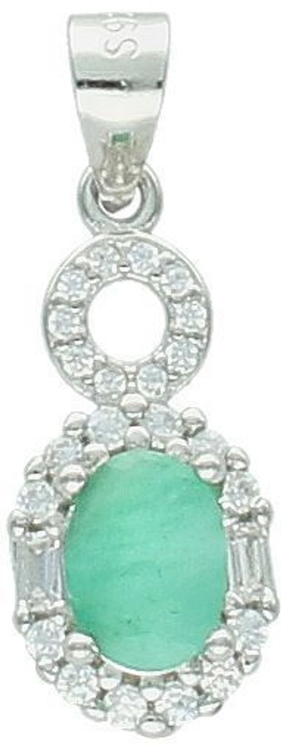 Zawieszka srebrna damska z owalnym szmaragdem i cyrkoniami. Model DIA-ZAW-13077-925, srebro 925, długość 2,3 cm, szerokość 9 mm, waga 1,60 g. Elegancka biżuteria z klasą.1.jpg