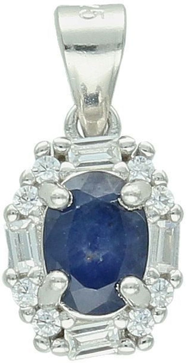 Subtelna srebrna zawieszka 925 z owalnym szafirem i białymi cyrkoniami. Model DIA-ZAW-13082-925 – elegancja, która podkreśli kobiecą urodę. Idealna na prezent lub wyjątkową okazję.1.jpg