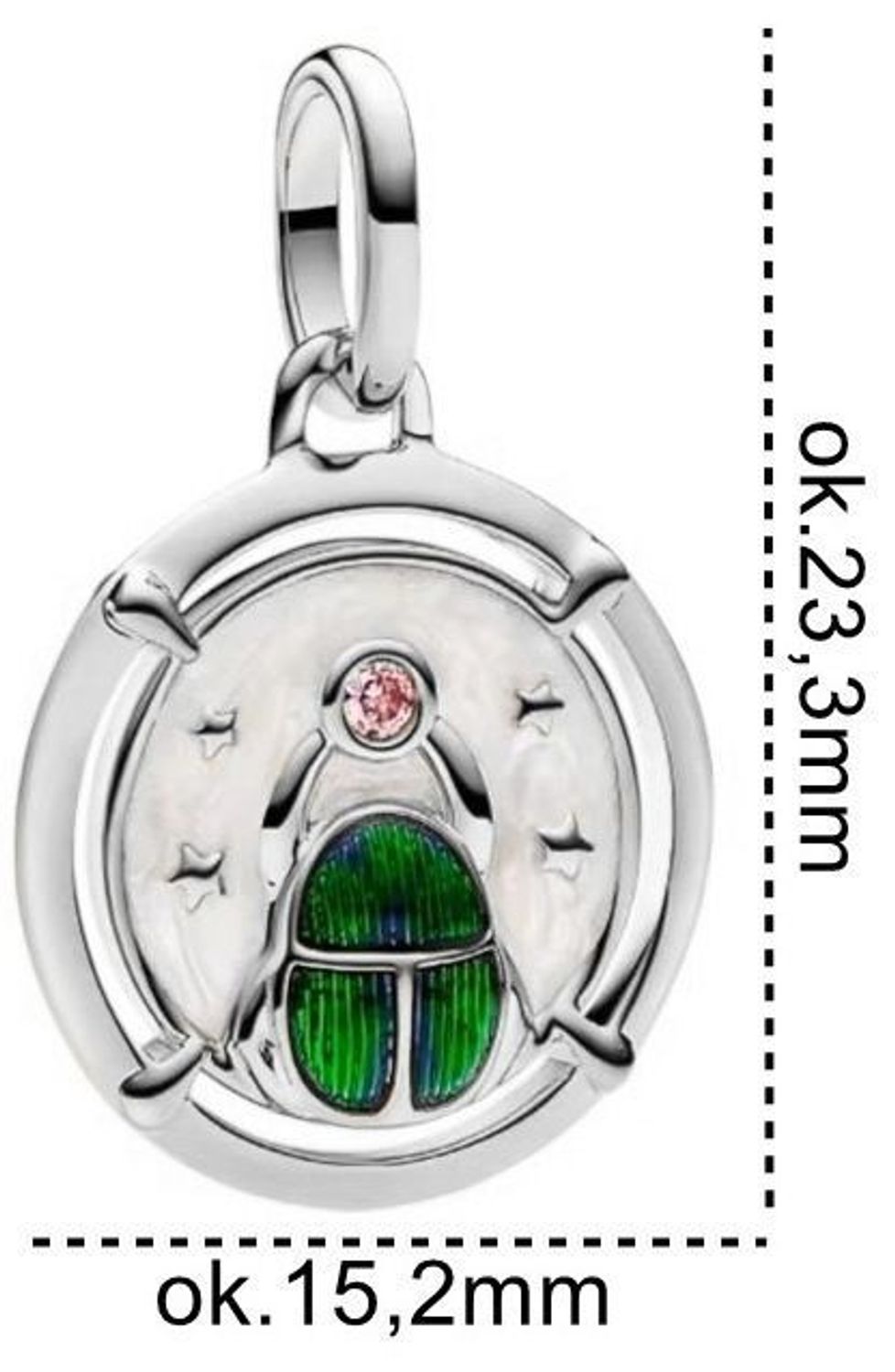 Charms srebrny rodowany 925 Skarabeusz IM2780425CH z emalią i kolorowymi cyrkoniami. Symbol ochrony i odrodzenia. Wymiary 15,2 × 23,3 mm, waga 2,2 g. Idealny do bransoletki modułowej.1.jpg