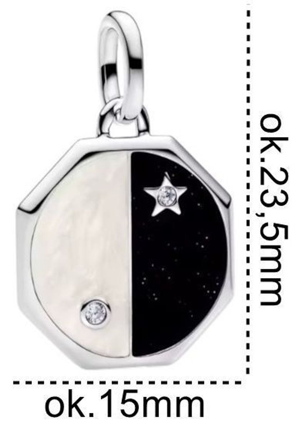 Charms srebrny rodowany 925 Yin-Yang IM2190425CH – zawieszka z emalią w kolorach noc i dzień oraz cyrkoniami. Symbol równowagi i harmonii. Wymiary 15 × 23,5 mm, waga 2,3 g.1.jpg