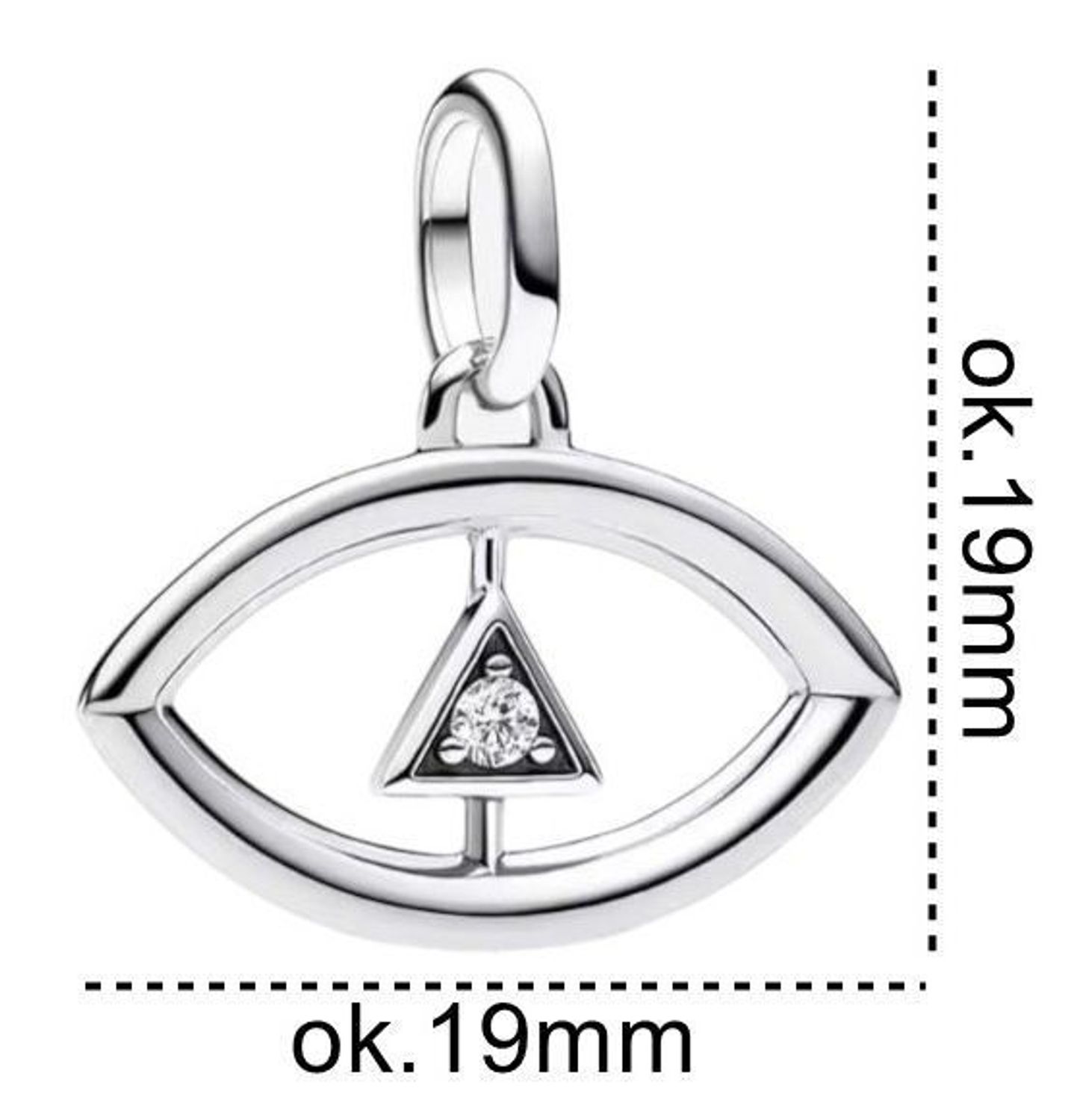 Zawieszka damska srebrna próby 925 w kształcie Oka Proroka, zdobiona jedną cyrkonią. Wymiary 1,8 x 2,0 cm, waga 1,75 g. Symboliczna i elegancka biżuteria z przesłaniem ochronnym.11.jpg