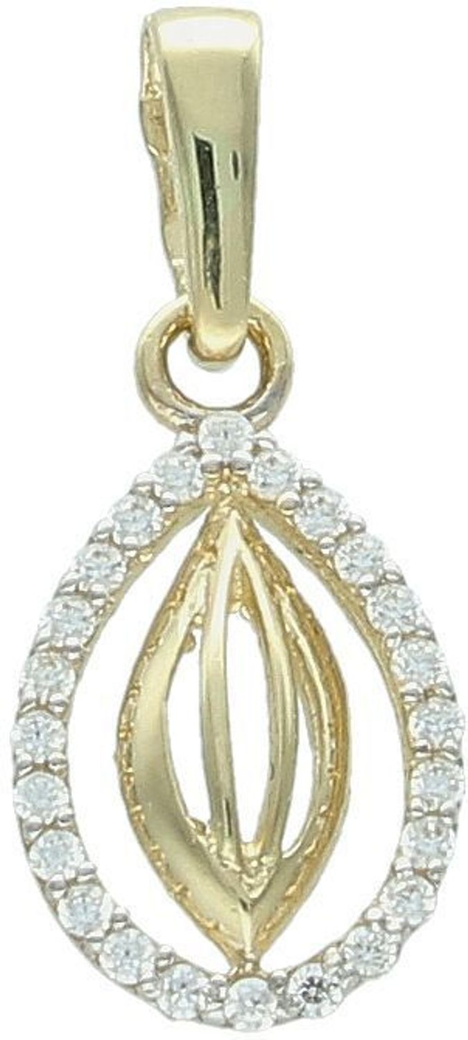 Złota zawieszka damska próby 585 w kształcie łezki, zdobiona białymi cyrkoniami. Model DIA-ZAW-13282-585 – 0,68g, długość 1,9 cm. Subtelna i elegancka biżuteria.1.jpg