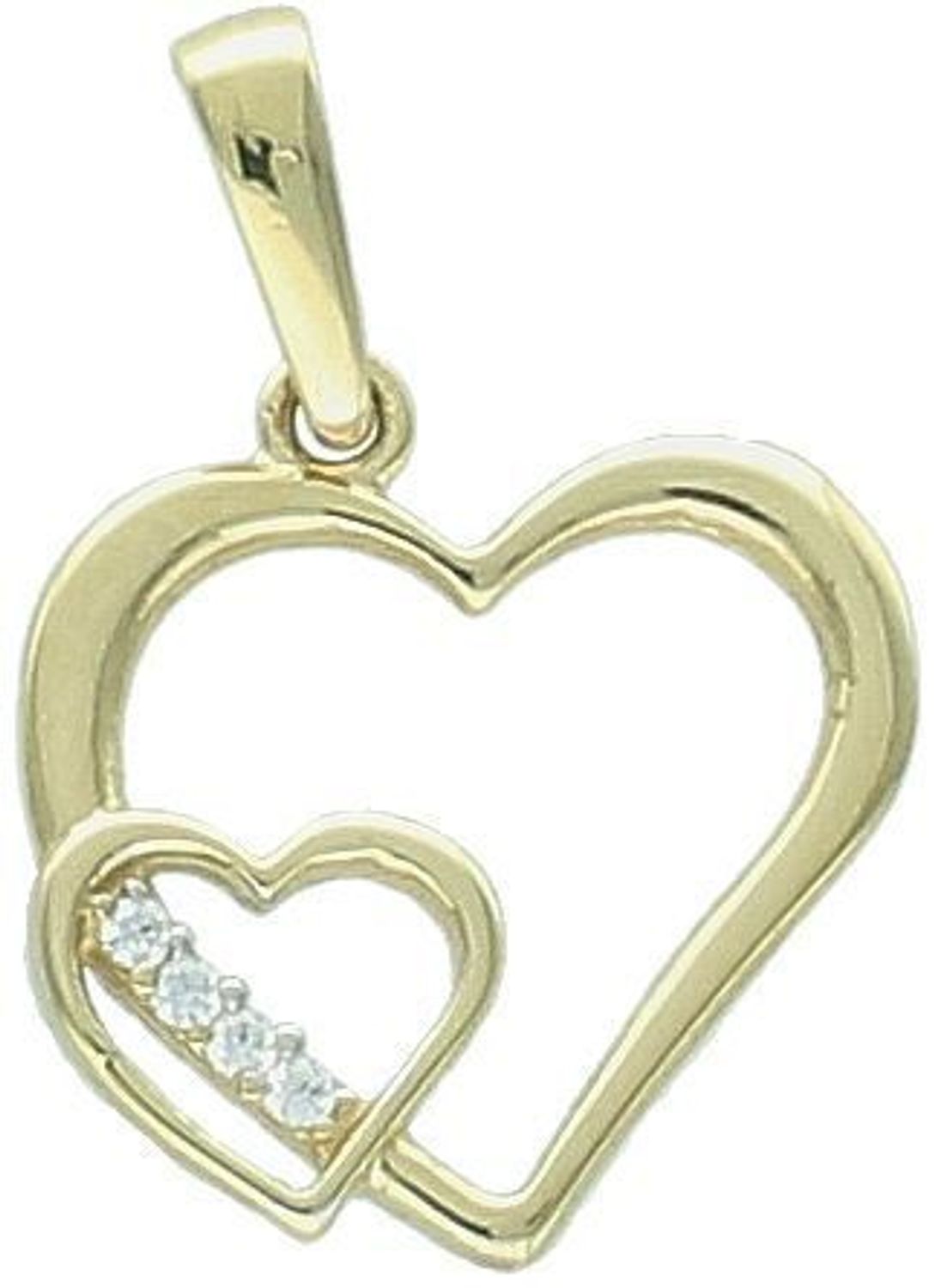 Złota zawieszka w kształcie serca – model DIA-ZAW-13302-585. Próba 585, waga 0,78 g, wymiary 1,3 x 2,0 cm. Klasyczna i elegancka biżuteria dla niej.1.jpg