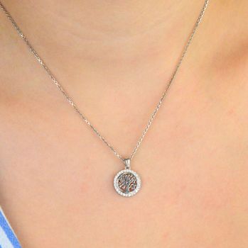 Zawieszka srebrna DIA-ZAW-13330-925 z motywem drzewka szczęścia, ozdobiona cyrkoniami. Próba 925, długość 1,7 cm, szerokość 1,2 cm, waga 1,30 g. Symboliczna, elegancka biżuteria (2).JPG