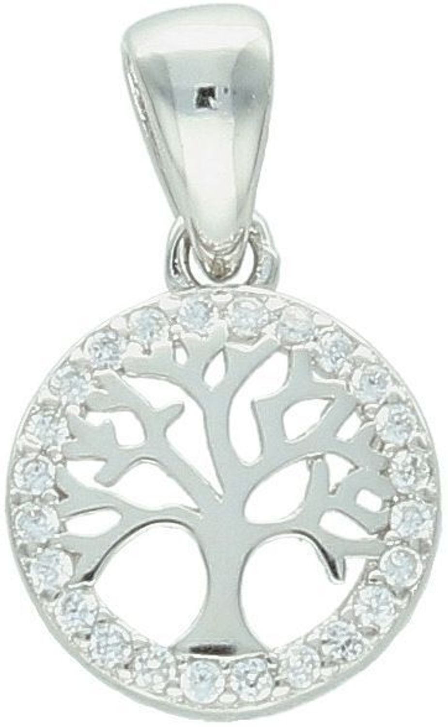 Zawieszka srebrna DIA-ZAW-13330-925 z motywem drzewka szczęścia, ozdobiona cyrkoniami. Próba 925, długość 1,7 cm, szerokość 1,2 cm, waga 1,30 g. Symboliczna, elegancka biżuteria.1.jpg