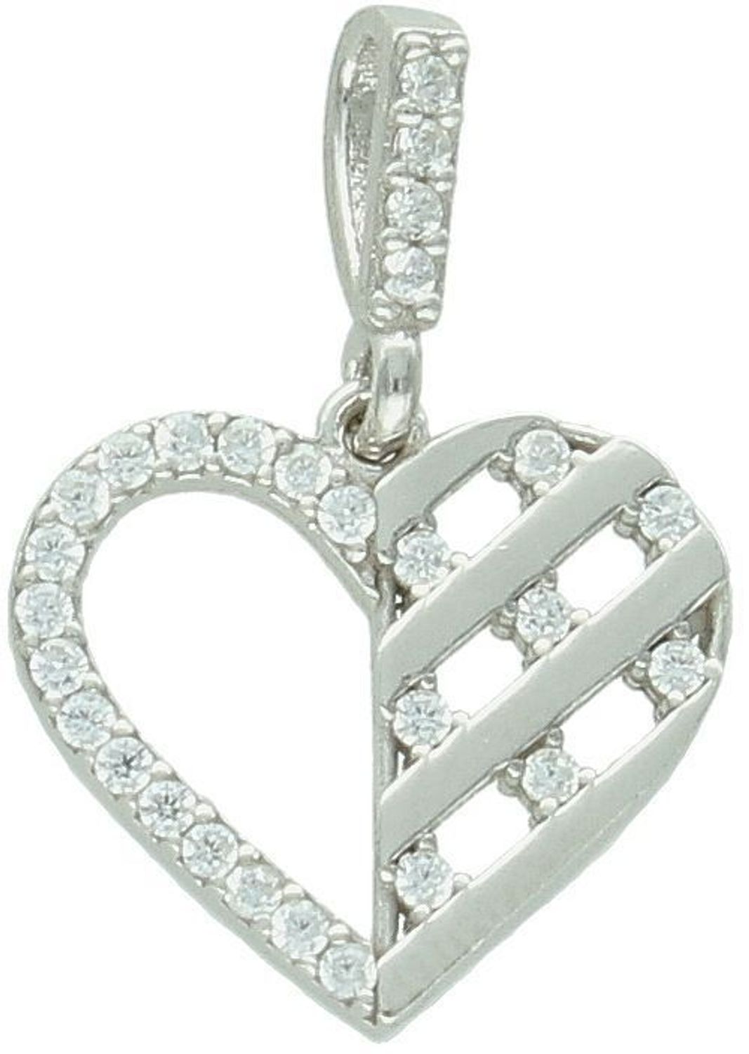 Zawieszka srebrna w kształcie serca DIA-ZAW-13332-925, zdobiona cyrkoniami. Próba 925, długość z oczkiem 2,0 cm, szerokość 1,4 cm, waga 0,90 g. Klasyczna, delikatna i kobieca.1.jpg