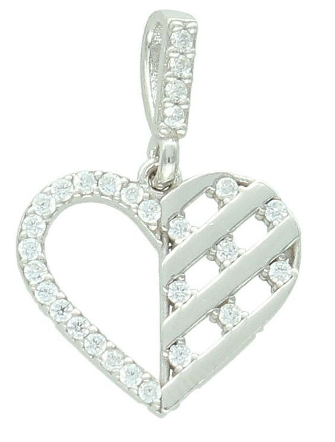 Zawieszka srebrna w kształcie serca DIA-ZAW-13332-925, zdobiona cyrkoniami. Próba 925, długość z oczkiem 2,0 cm, szerokość 1,4 cm, waga 0,90 g. Klasyczna, delikatna i kobieca.1.jpg