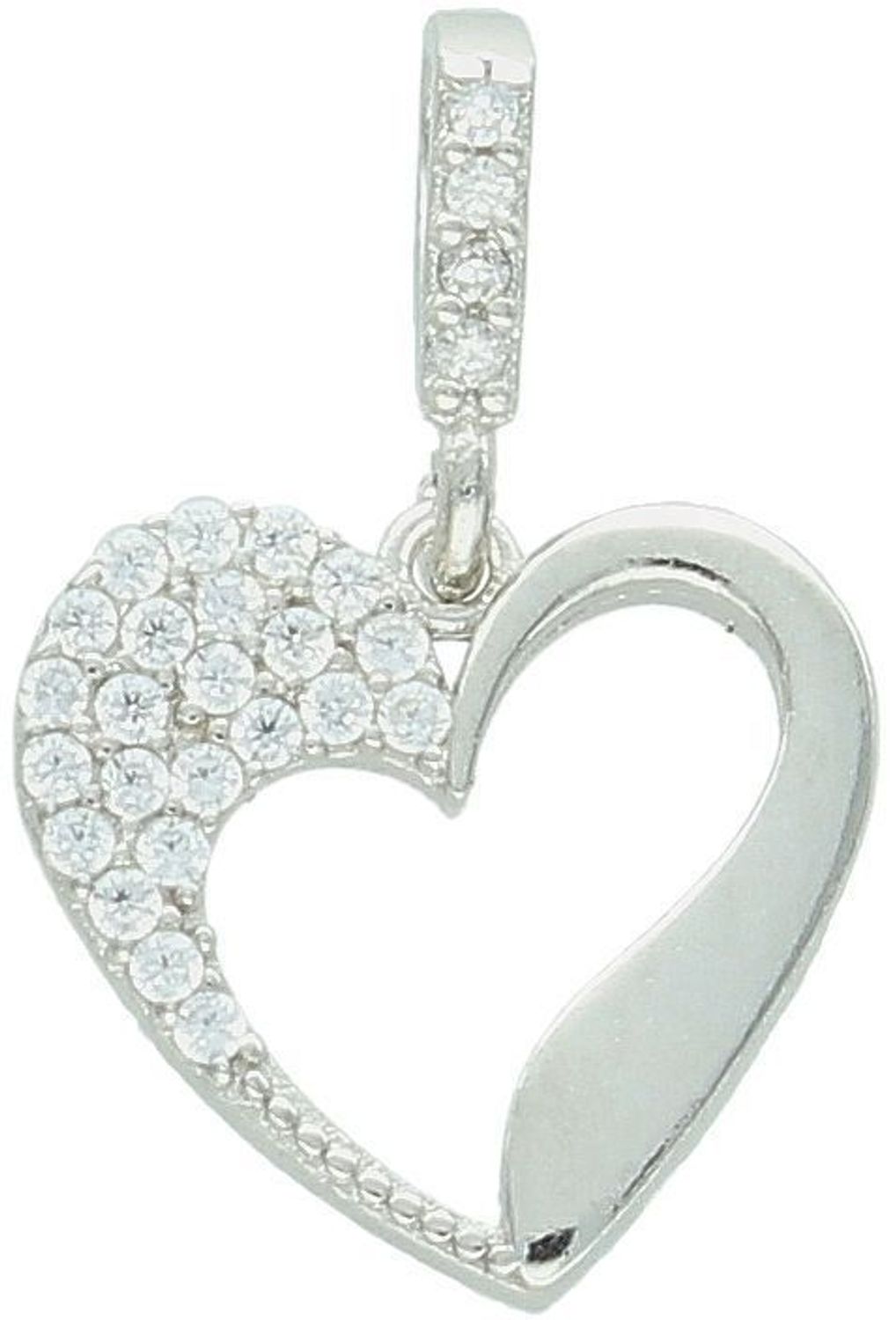 Elegancka srebrna zawieszka w kształcie serca, wykonana z najwyższej próby 925 i ozdobiona lśniącymi cyrkoniami. Waga 0,90 g, wymiary 1,3 x 2,0 cm. Idealna na prezent dla ukochanej.1.jpg