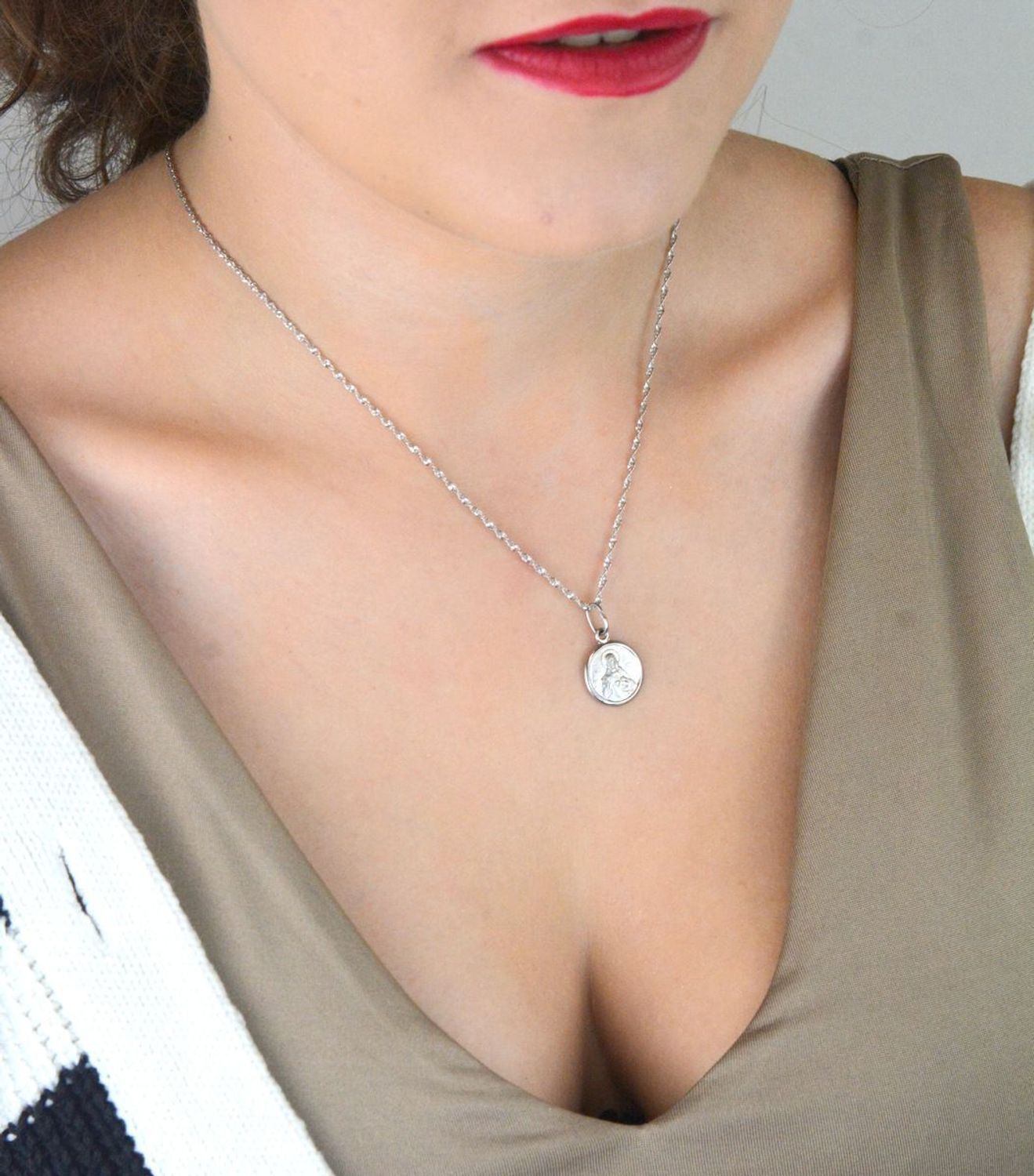 Srebrny medalik szkaplerz dwustronny – okrągła zawieszka  Srebro 925...jpg