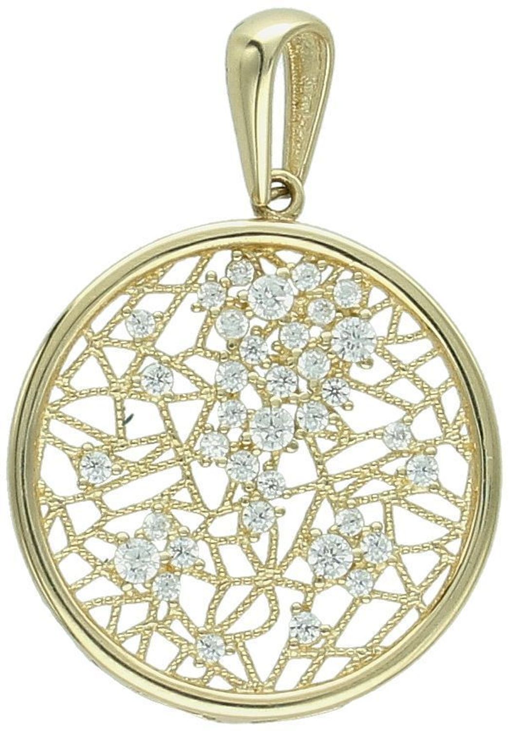 Zawieszka damska ze złota próby 585 z ażurowym wzorem i cyrkoniami. Subtelna, elegancka, o długości 2,2 cm. Doskonała jako prezent.1.jpg