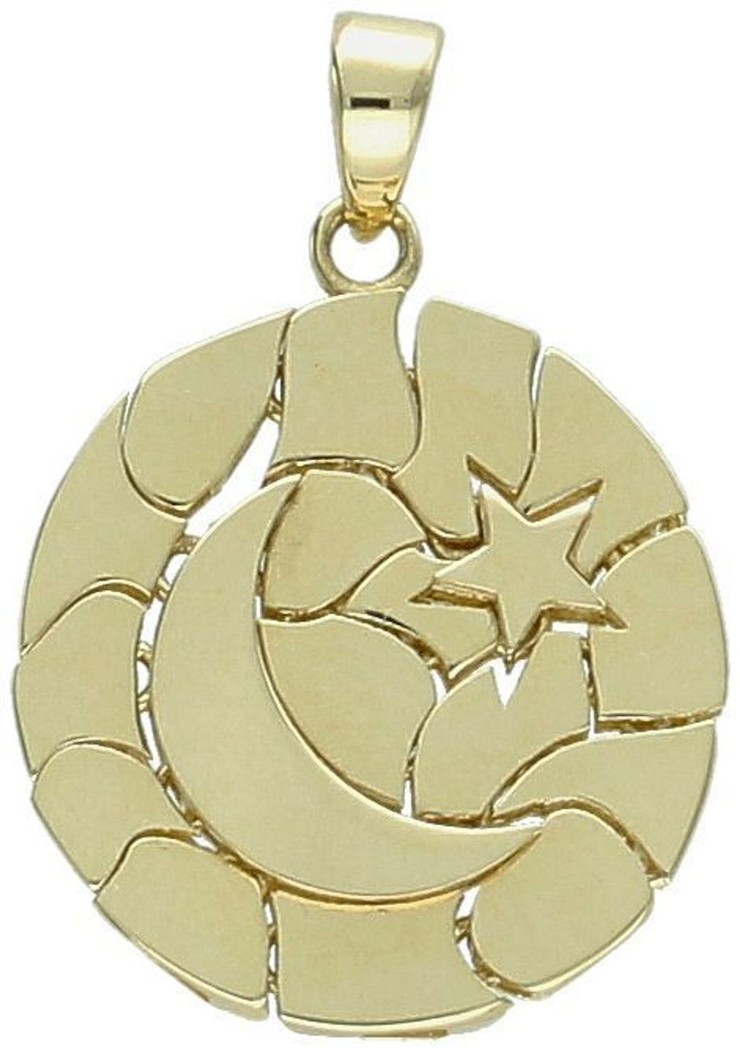 Złota zawieszka 585 z motywem księżyca i gwiazdki. Ruchoma, efektowna, o długości 2,3 cm i wadze 2,57 g. Idealna na prezent o magicznym charakterze.1.jpg