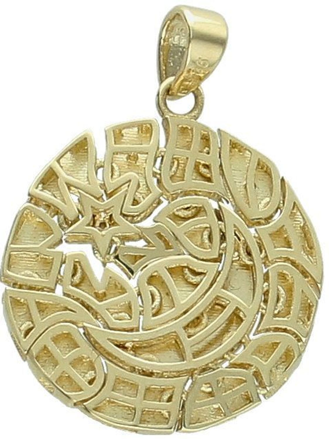 Złota zawieszka 585 z motywem księżyca i gwiazdki. Ruchoma, efektowna, o długości 2,3 cm i wadze 2,57 g. Idealna na prezent o magicznym charakterze.1.jpg