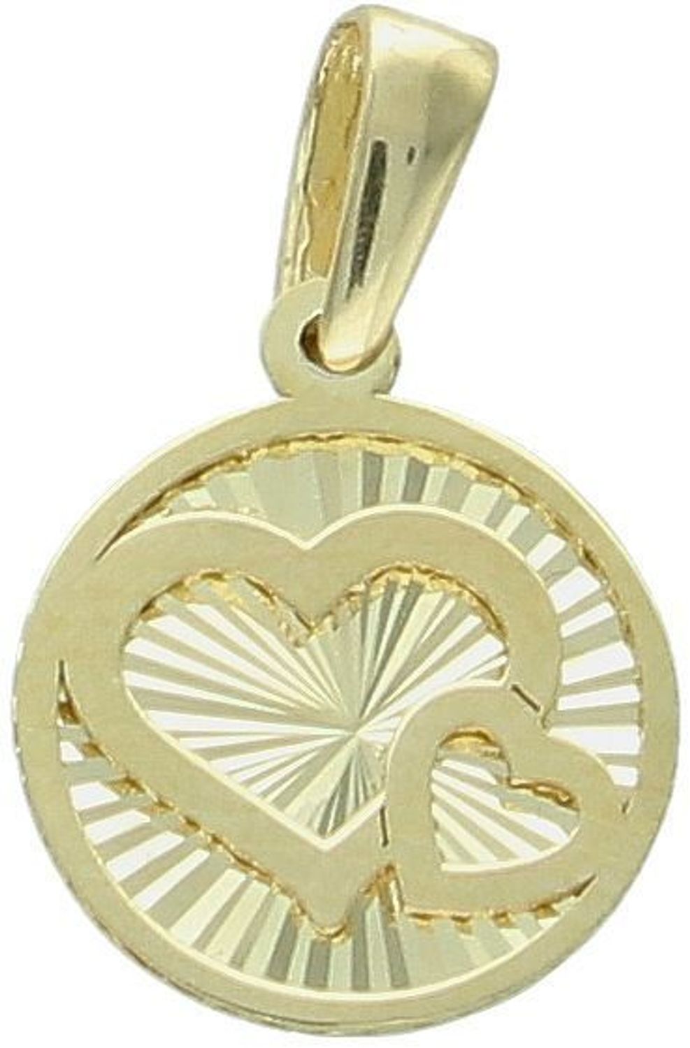 Subtelna złota zawieszka z dwoma serduszkami w środku. Próba 585, waga 0,54 g, długość 1,6 cm. Idealna na prezent dla ukochanej osoby.1.jpg