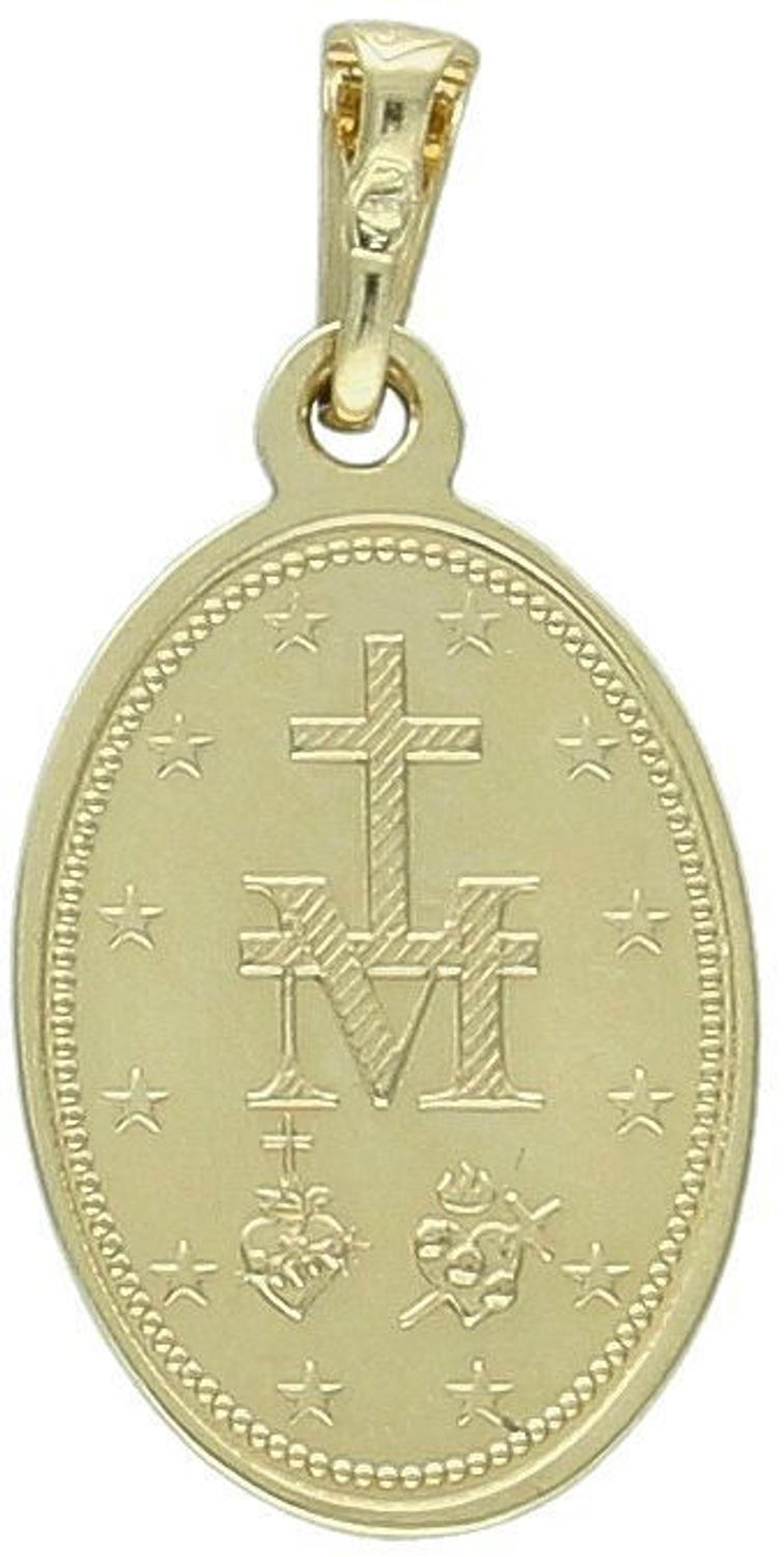 Złoty medalik Matki Boskiej Cudownej próby 585. Klasyczna zawieszka o długości 2,5 cm, szerokości 1,2 cm i wadze 1,72 g. Symbol wiary i ochrony.1.jpg