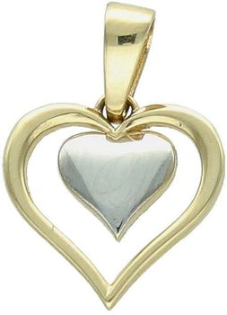 Zawieszka damska złota 585 z dodatkiem białego złota – subtelne serce w sercu. Elegancka biżuteria o wymiarach 1,7 x 1,2 cm, waga 0,75 g. Model DIA-ZAW-13595-585 – symbol miłości i elegancji.1.jpg
