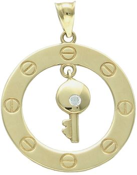Złota zawieszka próby 585 z ruchomym kluczykiem w środku – symboliczna biżuteria idealna na prezent. Średnica 2,2 cm, waga 1,64 g. Sprawdź!2.jpg