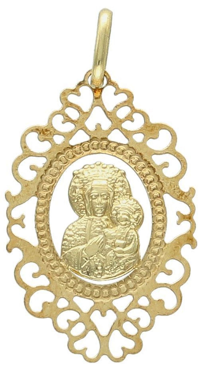 Złoty ażurowy medalik z Matką Boską - elegancka zawieszka 2,9cm, 0,74g.jpg