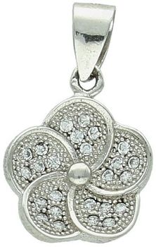 Elegancka zawieszka damska DIA-ZAW-13641-925 wykonana ze srebra próby 925 w kształcie kwiatka, ozdobiona lśniącymi cyrkoniami. Długość 2 cm, szerokość 1,2 cm, waga 1,40 g.1.jpg