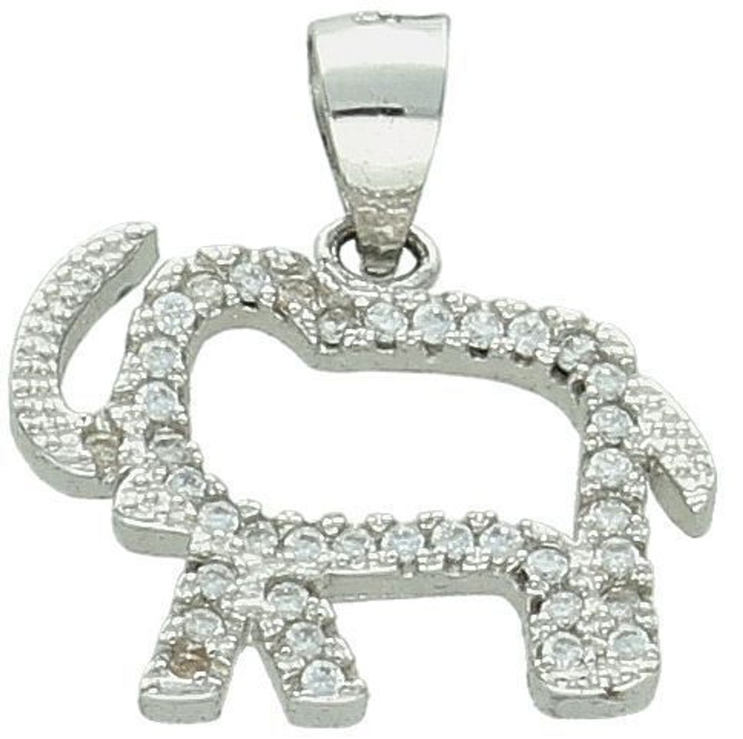 Urocza zawieszka dziecięca DIA-ZAW-13643-925 w kształcie słonika, wykonana ze srebra próby 925, ozdobiona cyrkoniami. Waga 1,50 g, wymiary 1,5 x 1,8 cm. Idealna na prezent dla dziecka.1.jpg